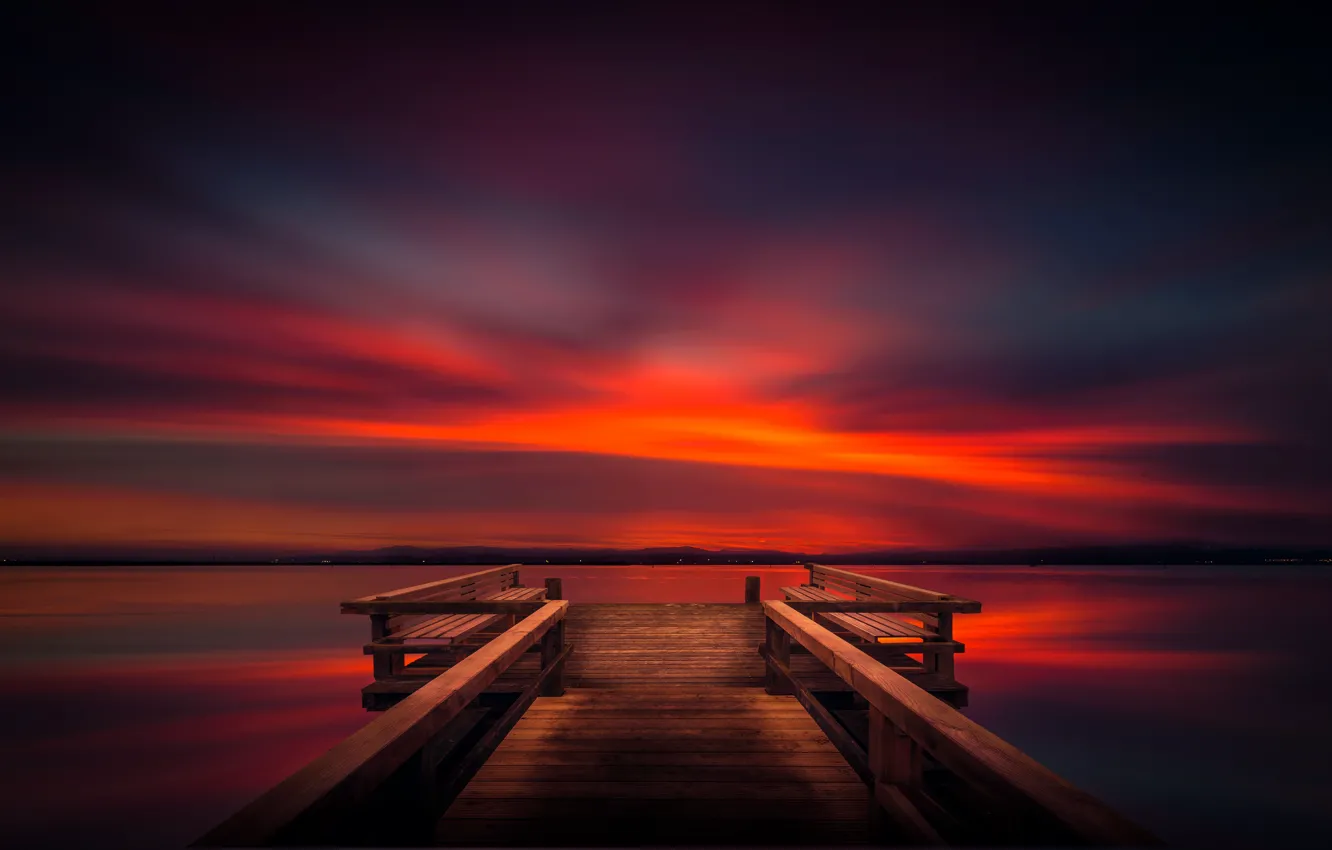 Photo wallpaper the sky, landscape, Marina, wooden