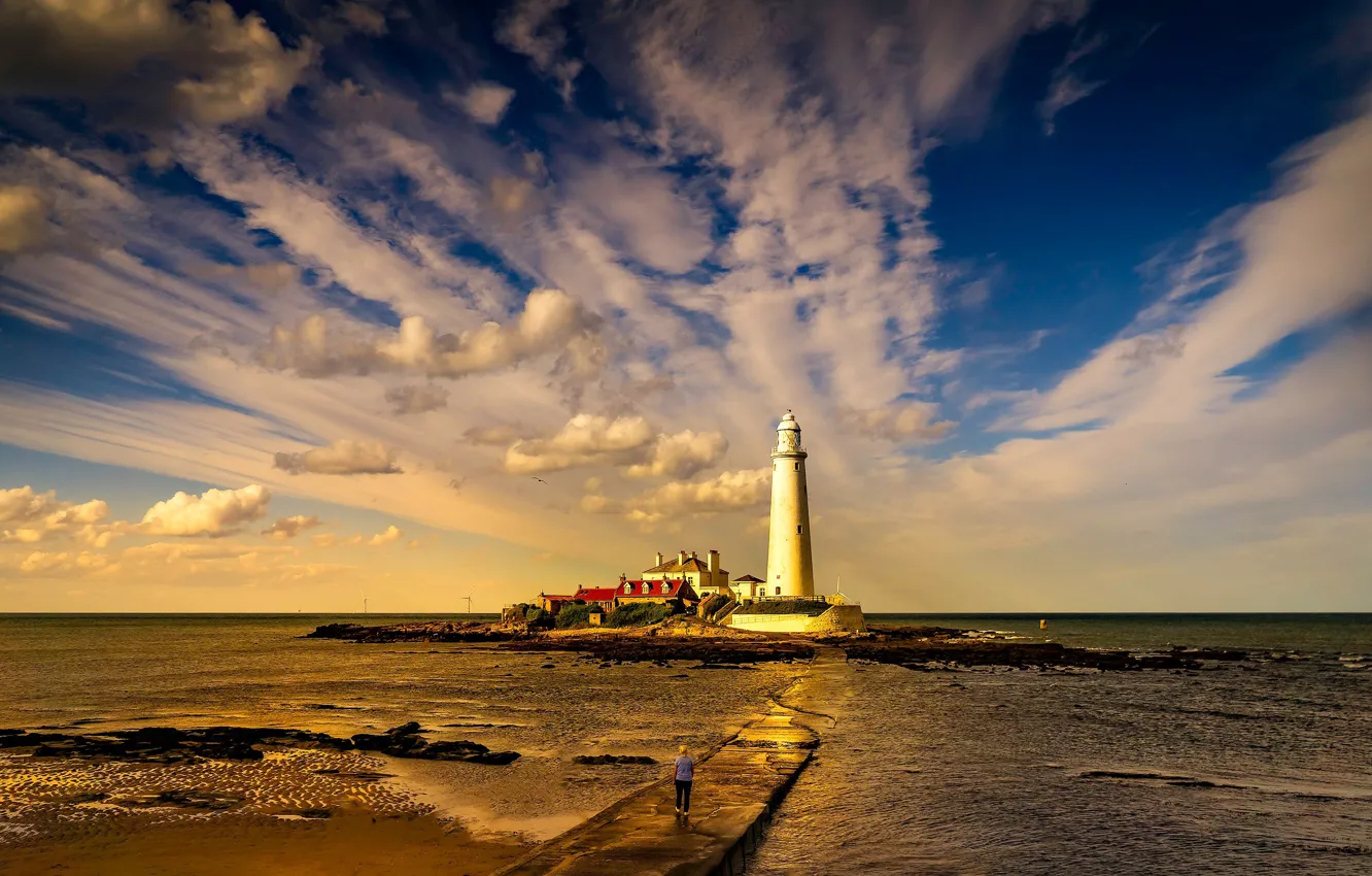 Photo wallpaper sea, clouds, landscape, nature, lighthouse