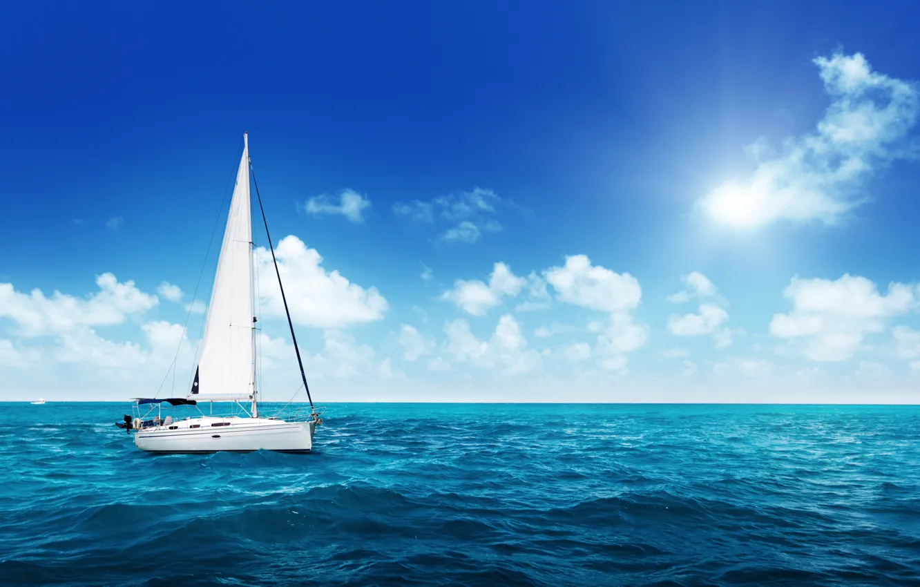 Photo wallpaper The sky, Nature, Clouds, Boat, Landscape