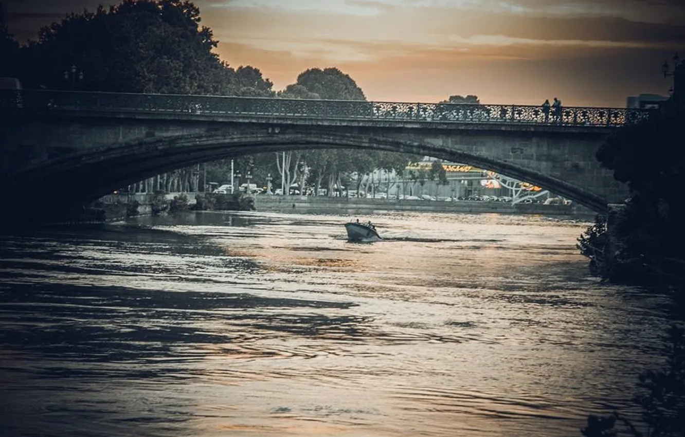 Photo wallpaper bridge, river, boat, beauty, Georgia, Tbilisi