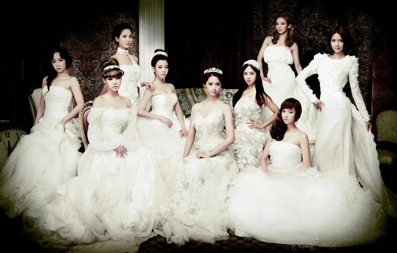 Photo wallpaper girl, posing, dress, Asian, white, the bride, SNSD, Girls Generation