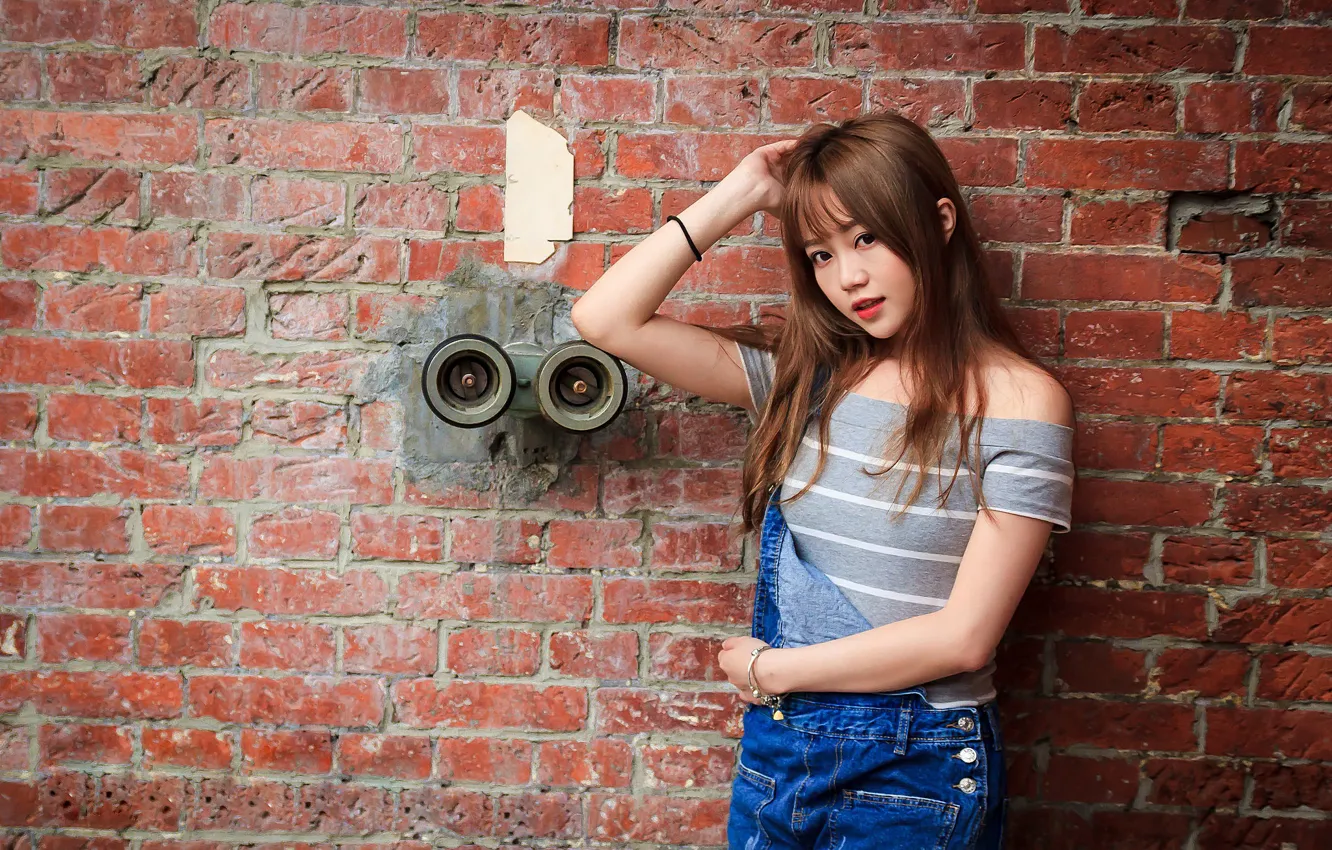 Photo wallpaper girl, wall, Asian, cutie