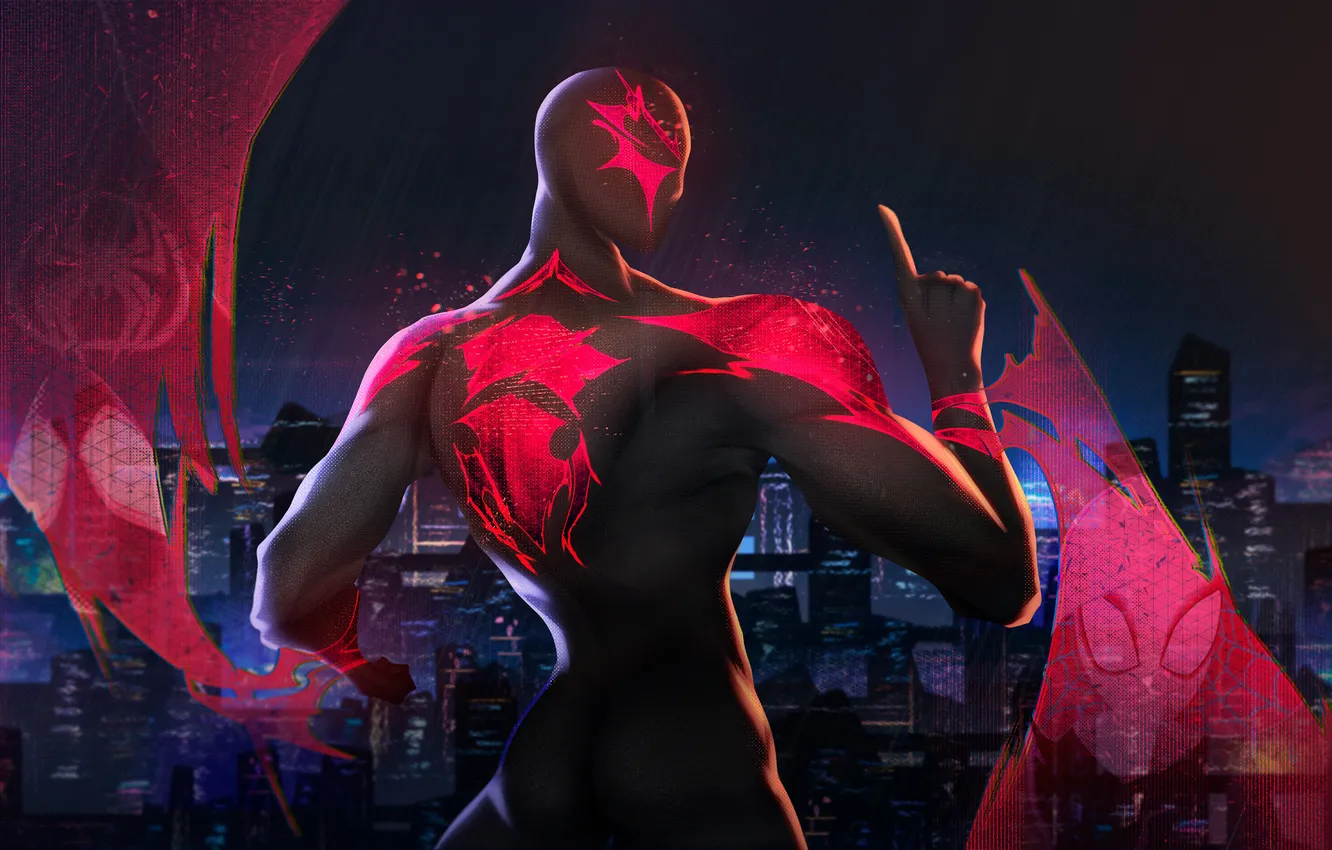 Photo wallpaper night, the city, spider-man, superhero, Heritage, The Legacy, 2099, fantastic art
