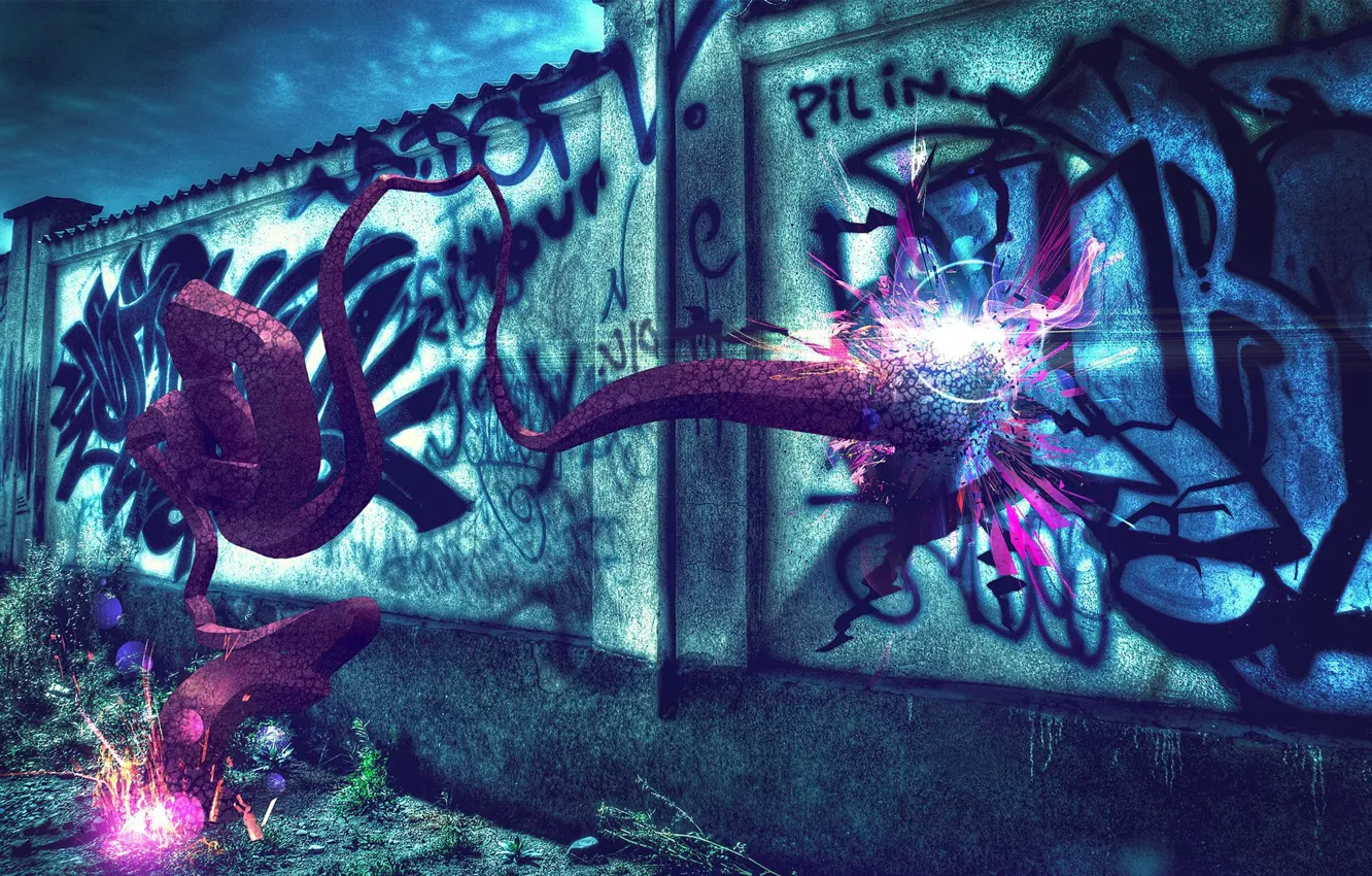 Photo wallpaper colorful, wallpaper, wall, graffiti, blue, background, abstraction, purple