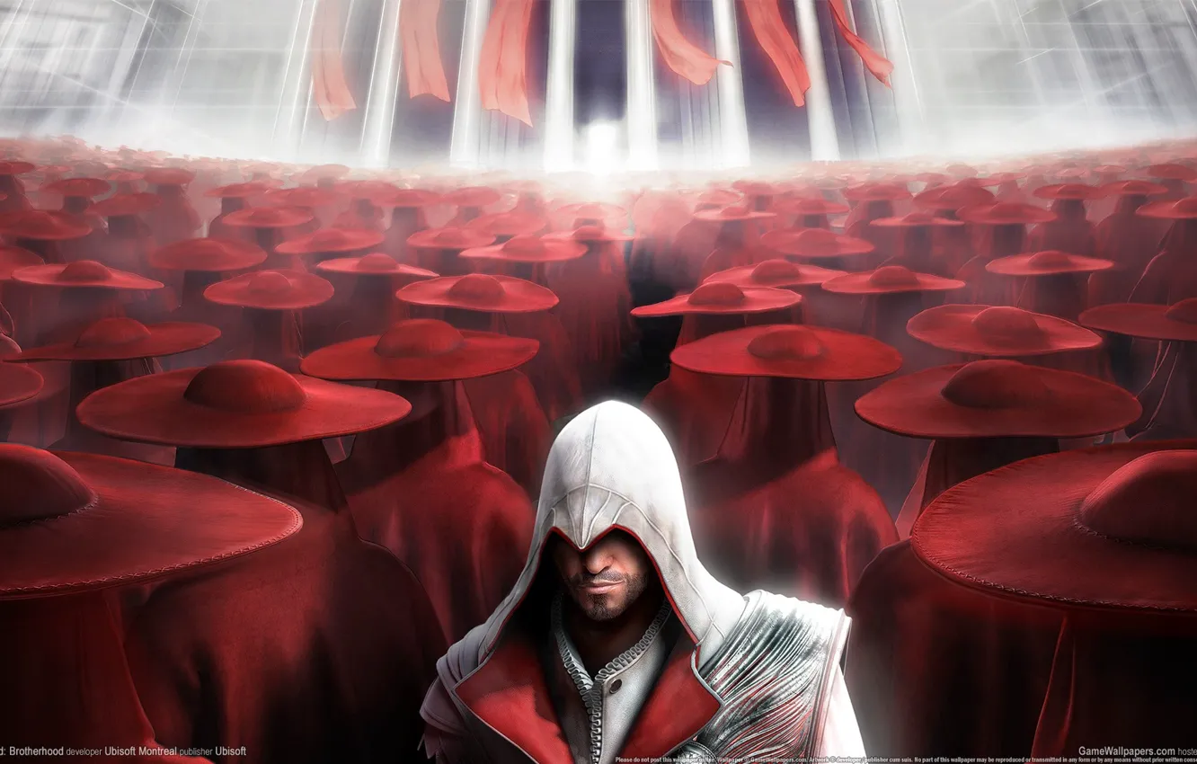 Photo wallpaper red, assassins creed, brotherhood, hats, CGWallpapers