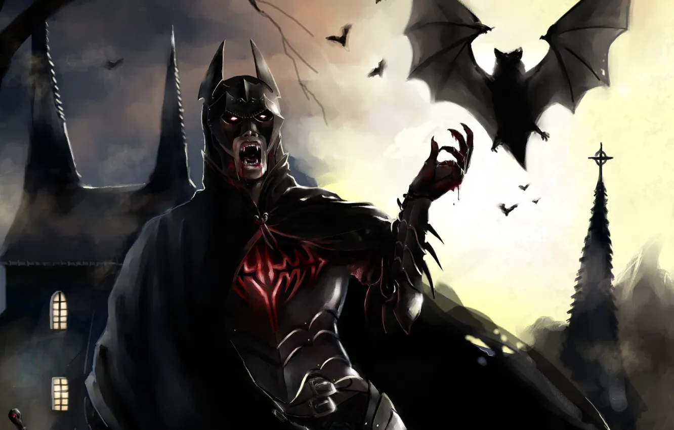 Photo wallpaper castle, blood, art, costume, Batman, vampire, bat, Batman