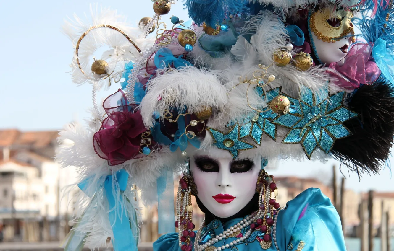 Photo wallpaper girl, party, mask