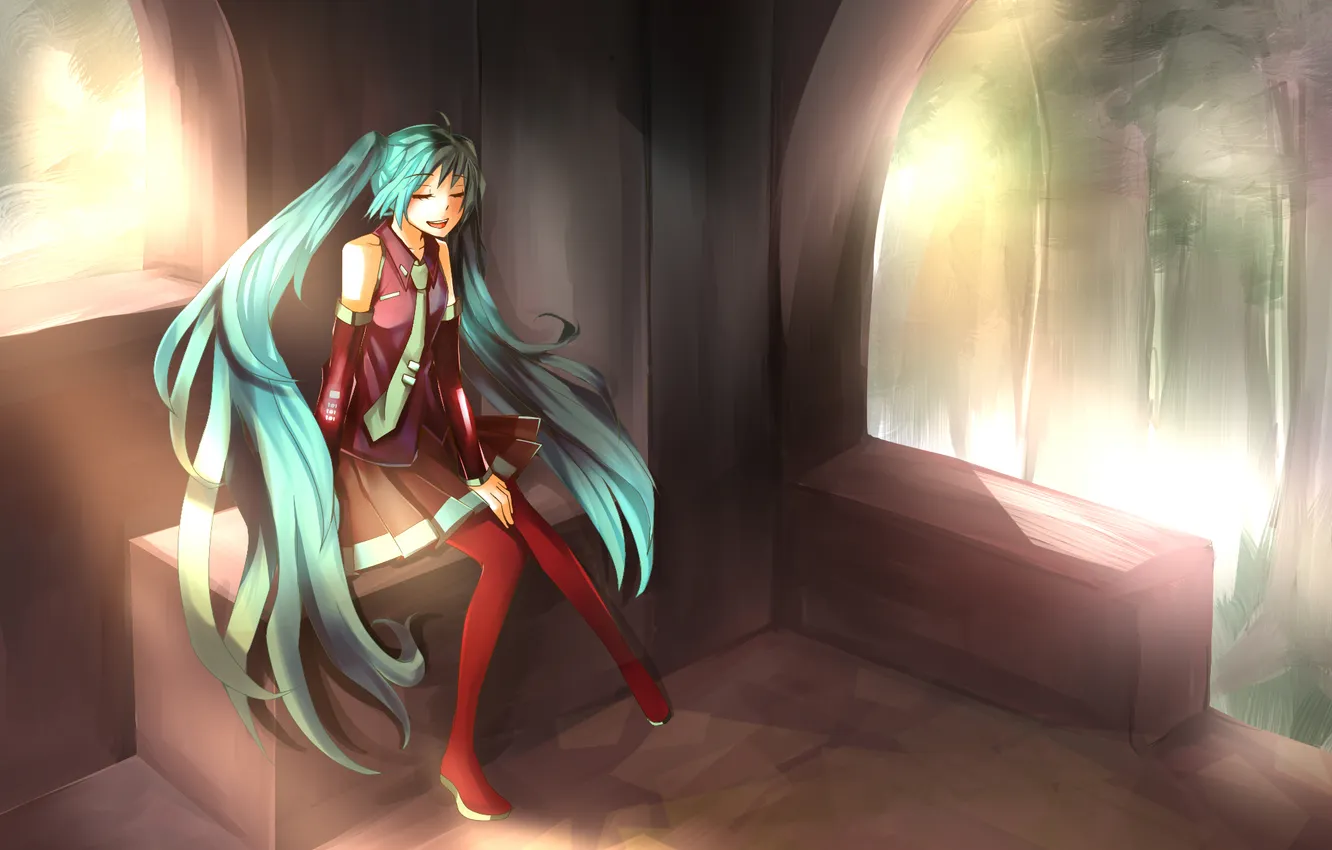Photo wallpaper girl, nature, vocaloid, hatsune miku, gazebo, Vocaloid, Hatsune Miku