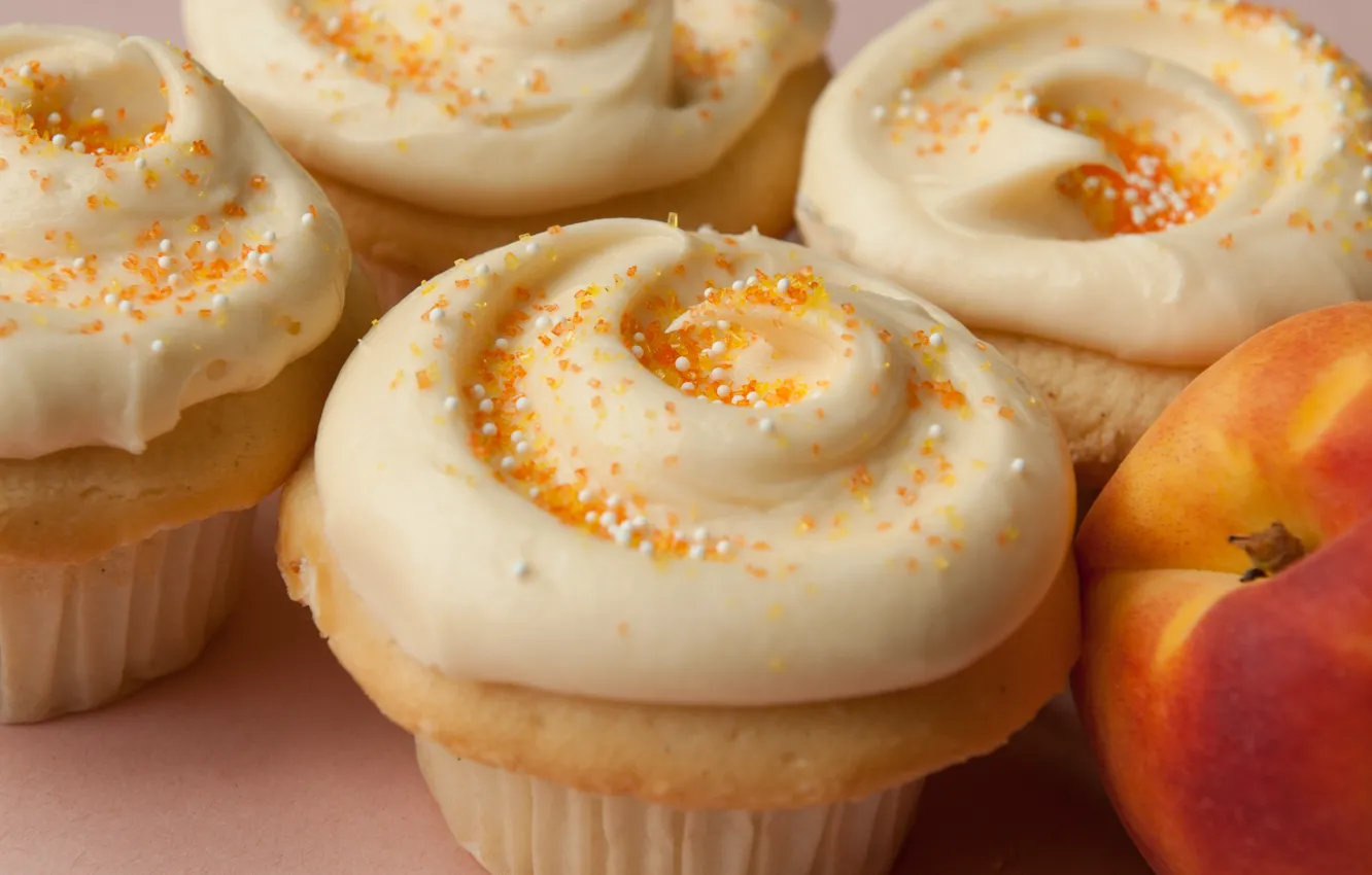 Photo wallpaper food, cake, peaches, cream, dessert, food, sweet, peach