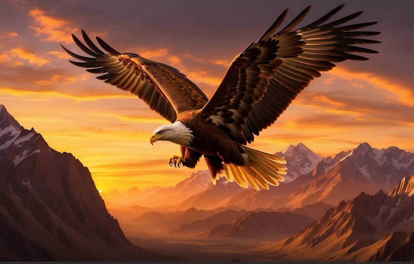Photo wallpaper Eagle, flying, nature, mountains, birds, artwork