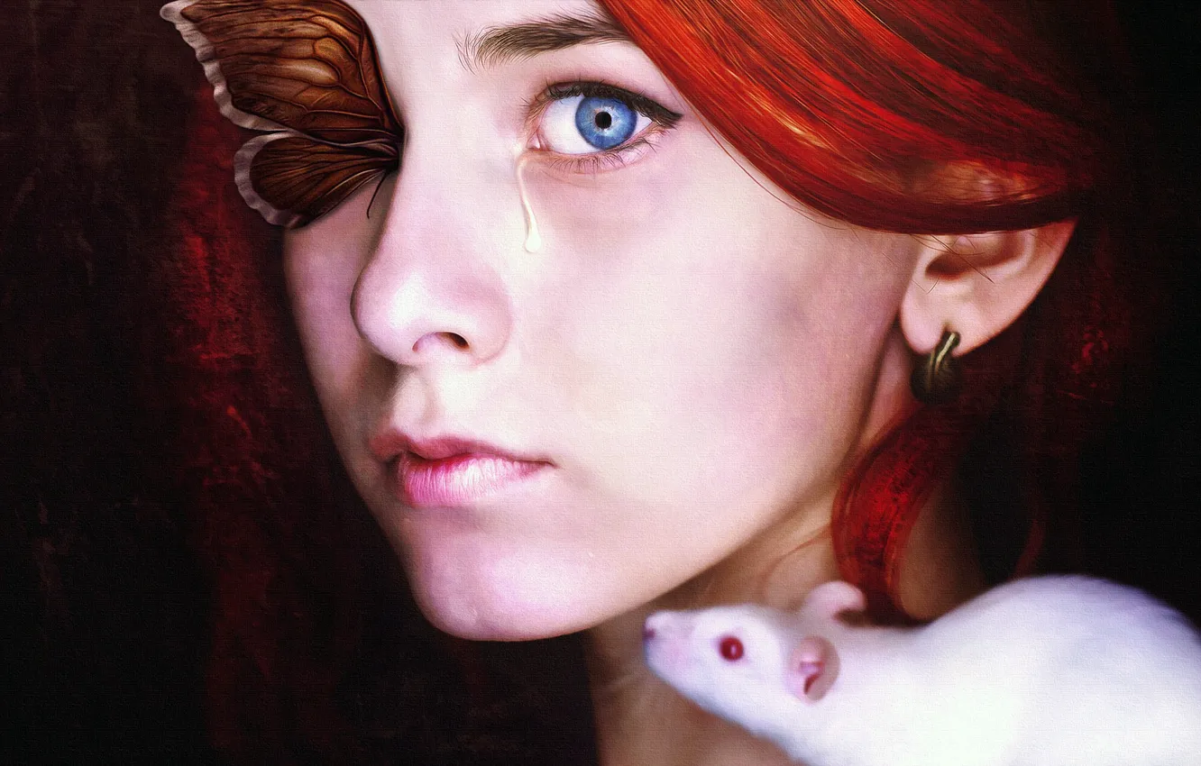 Photo wallpaper girl, tear, rat, photoart