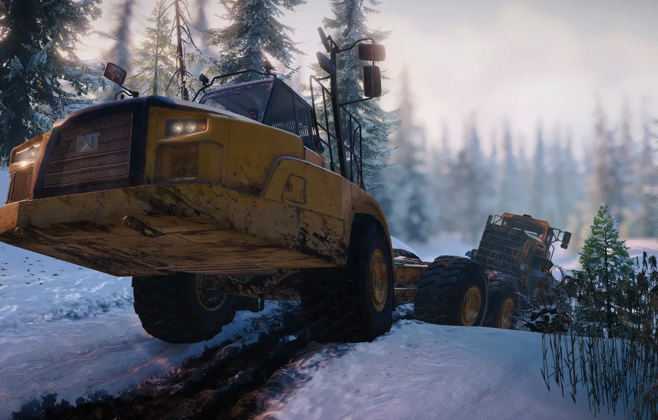 Photo wallpaper HDR, Alaska, game, wood, cat, winter, snow, truck