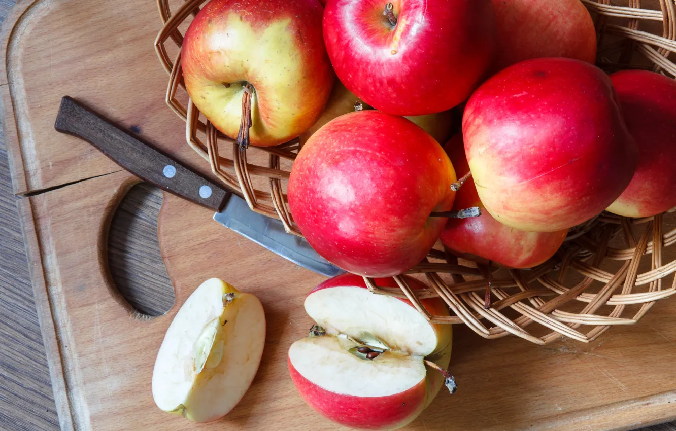 Photo wallpaper apples, fruit, knife