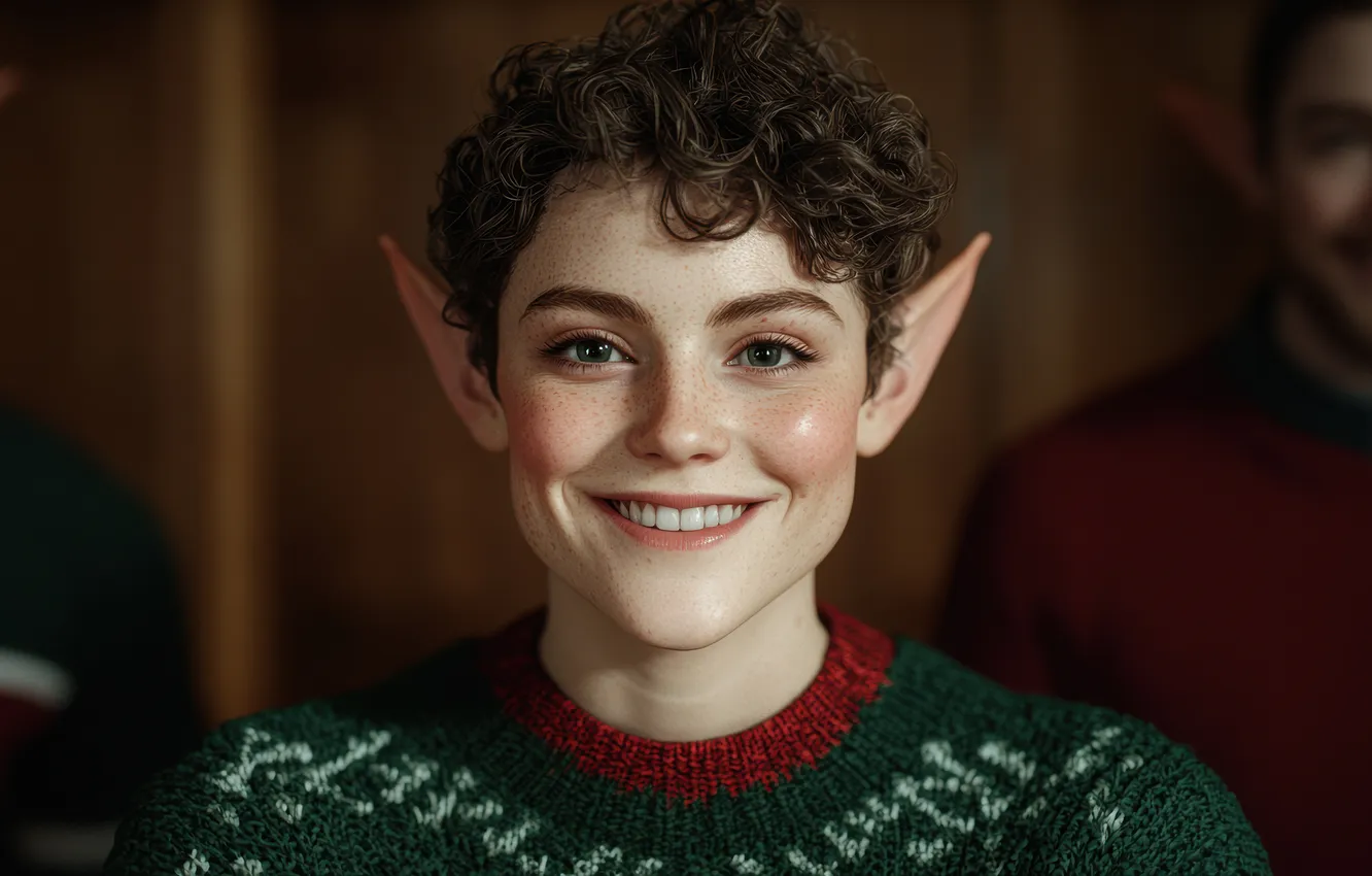 Photo wallpaper joy, face, smile, elf, portrait, boy, Christmas, New year