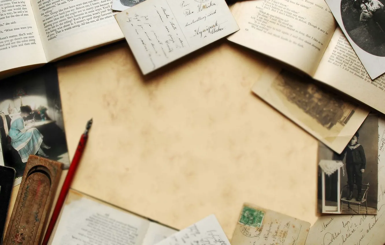 Photo wallpaper letter, retro, book, photos, Antiques, fountain pen