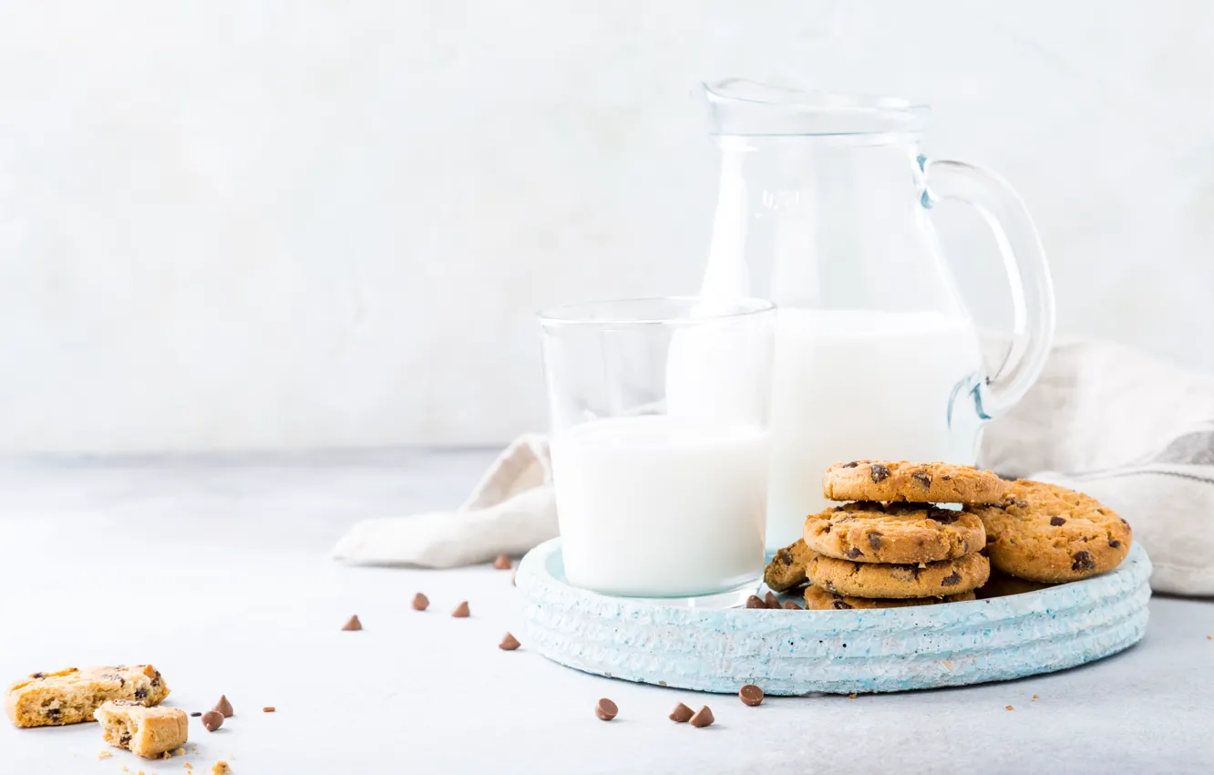 Photo wallpaper glass, milk, cookies, pitcher, tray, oat, Iryna Melnyk