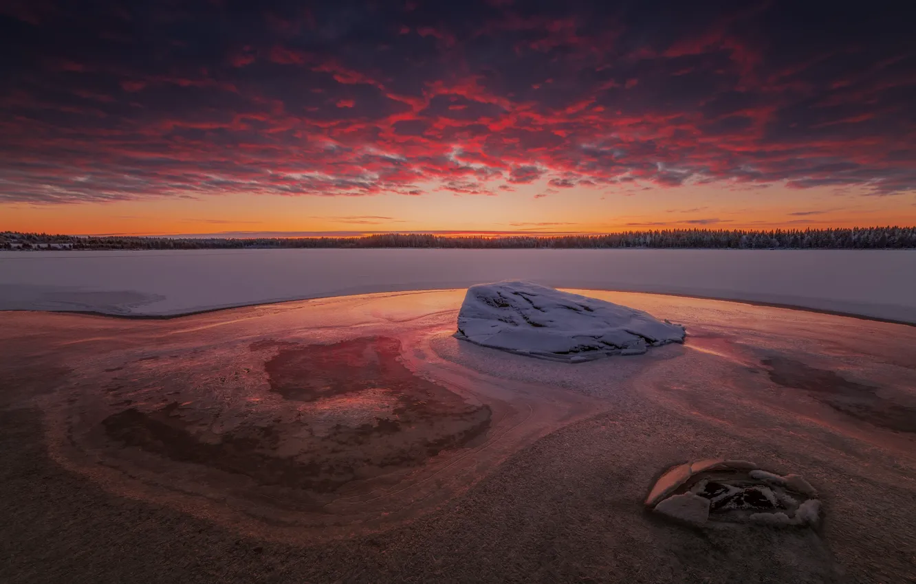 Photo wallpaper river, landscape, stone, sunset