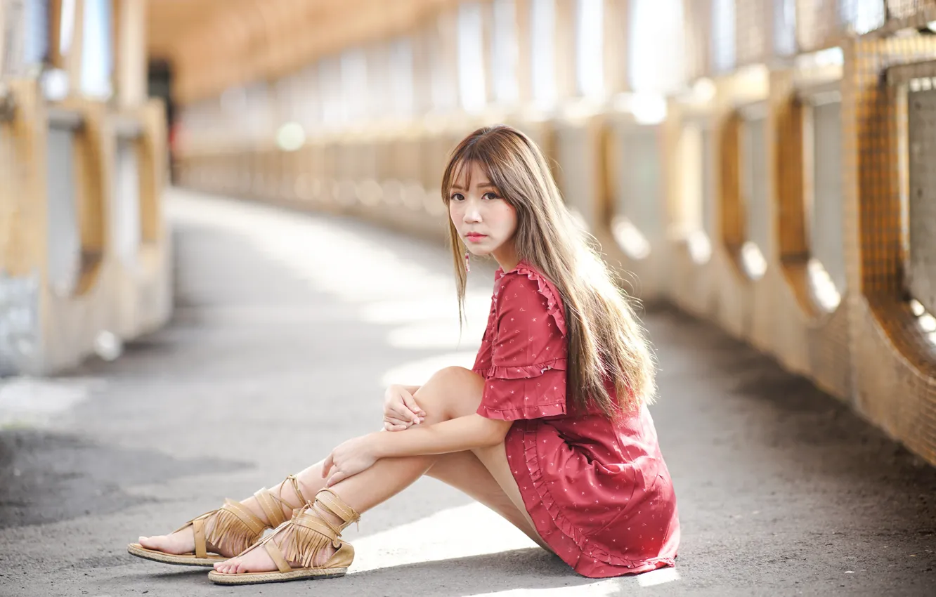 Photo wallpaper look, pose, model, portrait, makeup, dress, hairstyle, legs