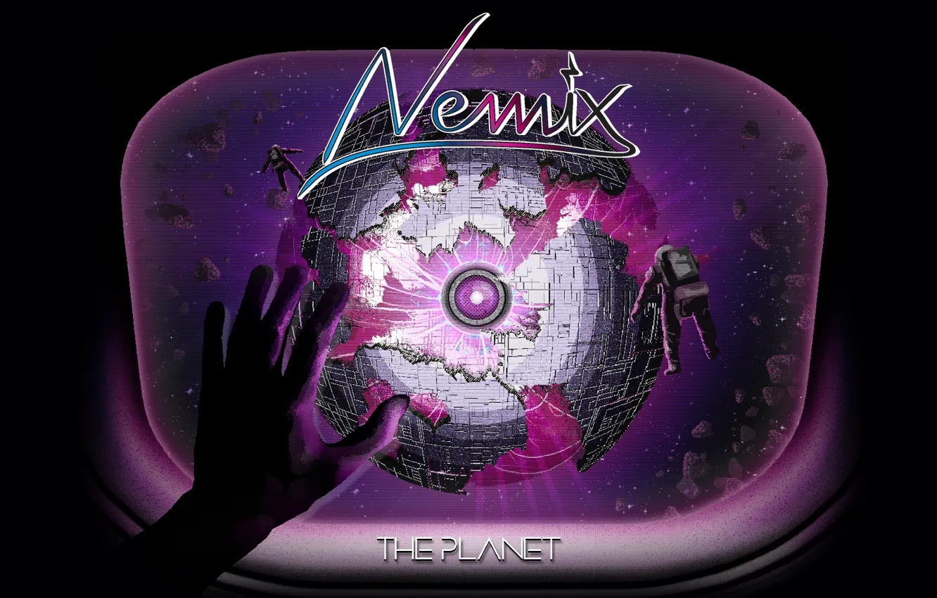 Photo wallpaper eyes, space, astronaut, hands, asteroids, the window, The Planet, synth wave