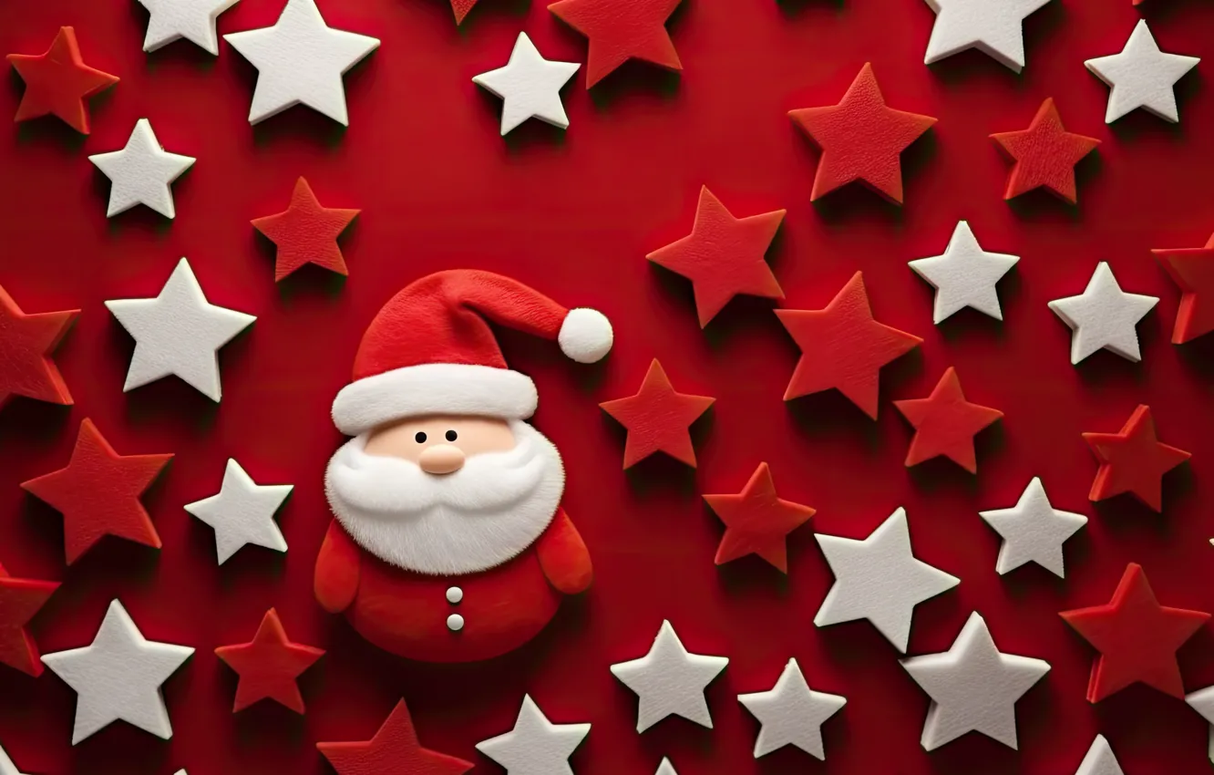 Photo wallpaper stars, red, toy, new year, Christmas, white, Santa Claus, Santa Claus