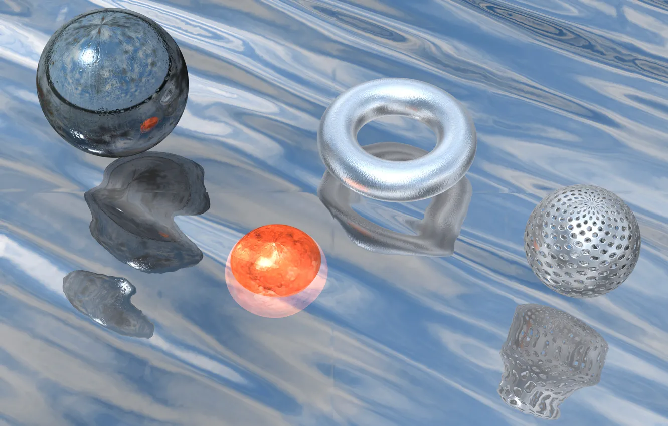 Photo wallpaper water, reflection, rendering, balls, the volume, Thor