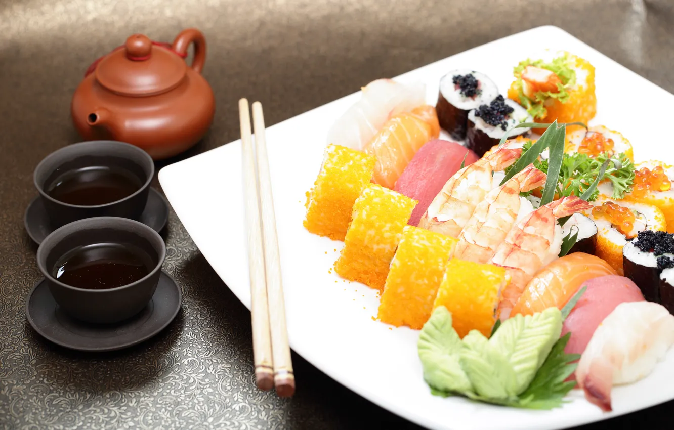 Photo wallpaper sauce, sushi, rolls, Japanese cuisine, ginger