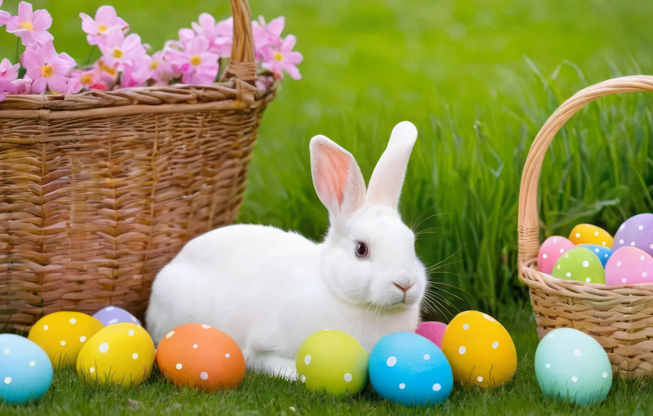 Photo wallpaper flowers, eggs, spring, colorful, Easter, flowers, spring, Easter