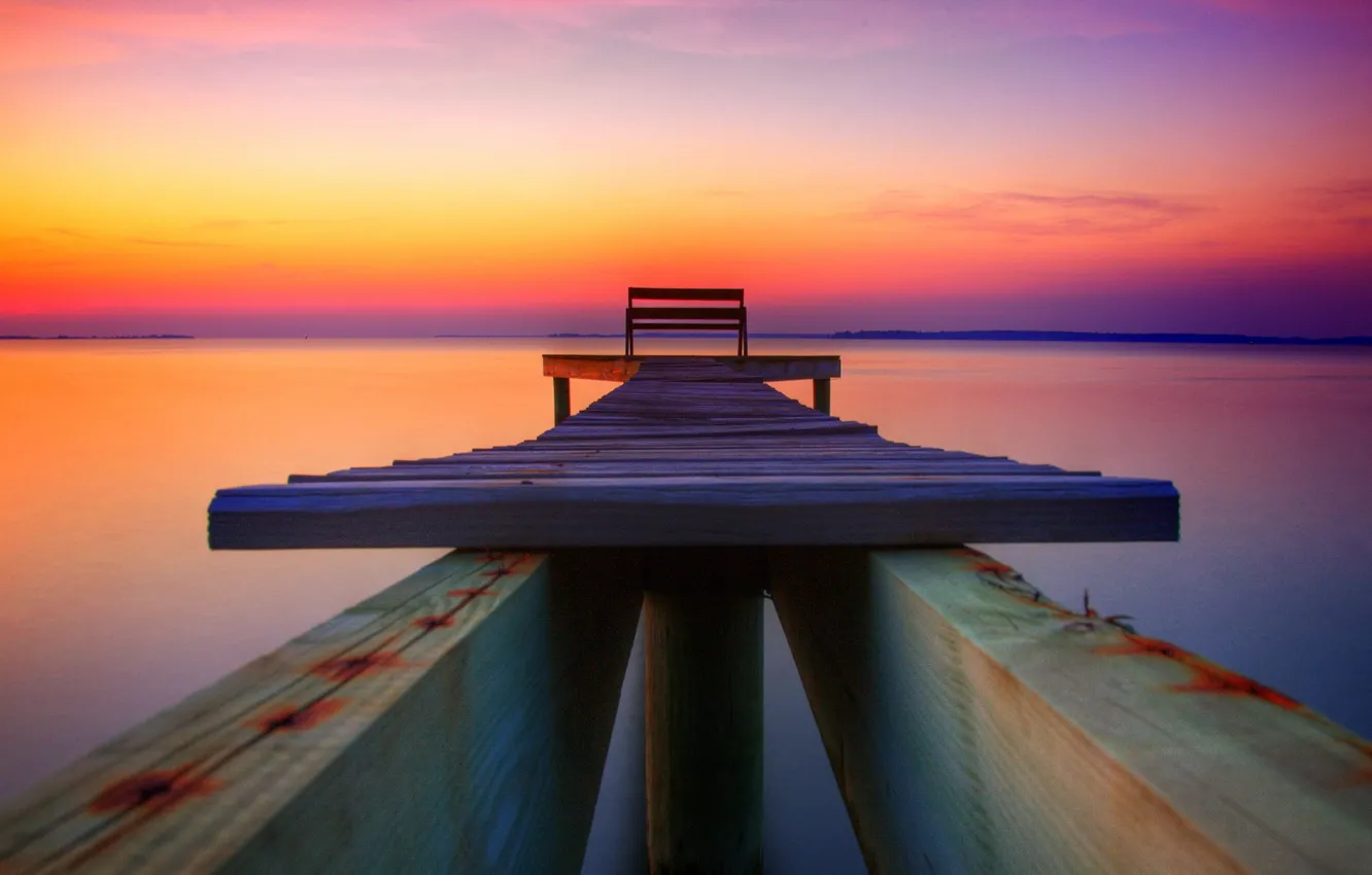Photo wallpaper water, sunset, pier
