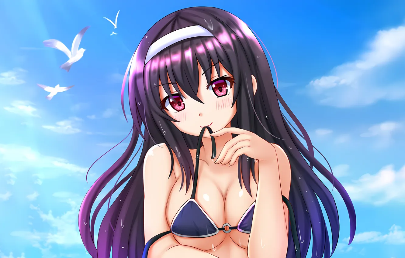 Photo wallpaper girl, sexy, wet, cleavage, beach, long hair, boobs, sexy girl