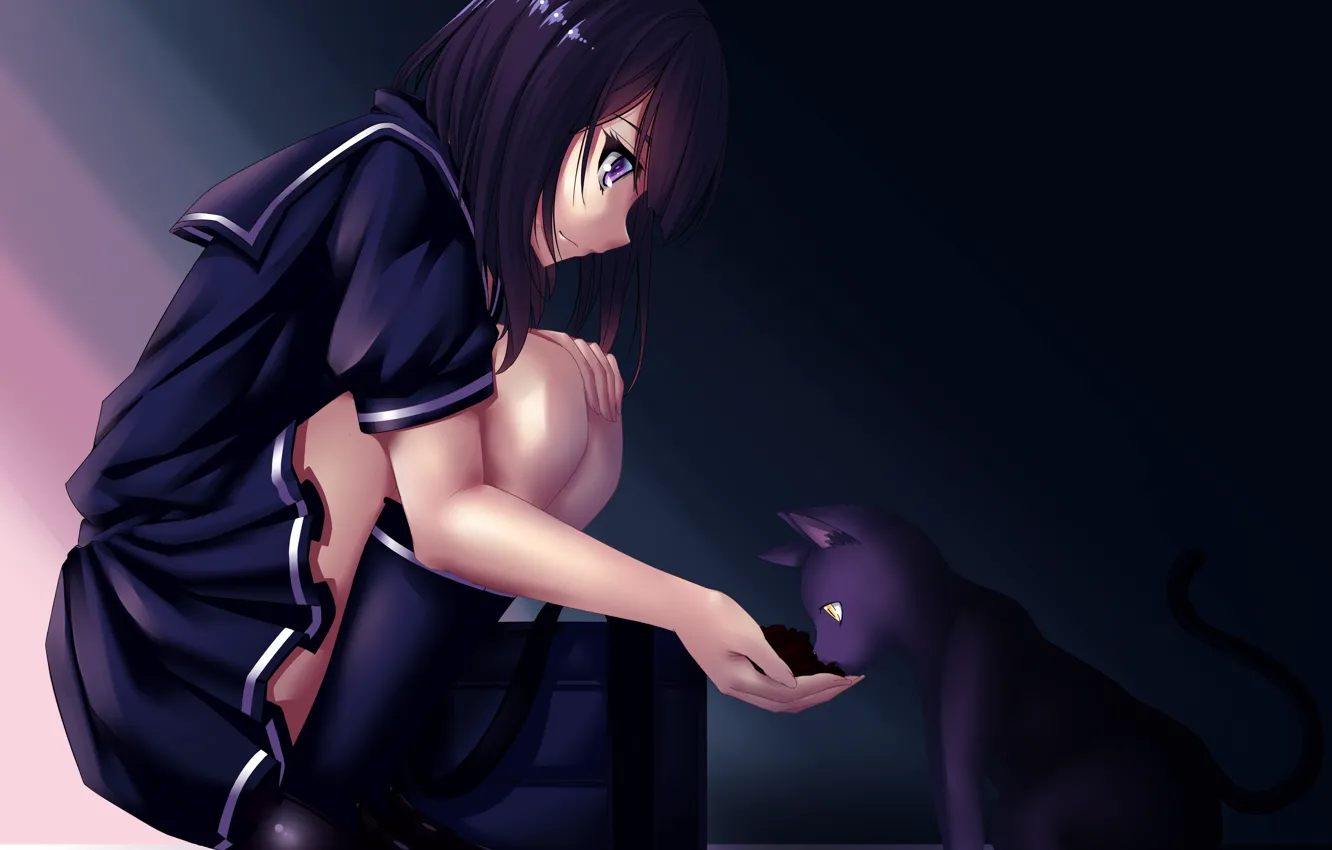 Photo wallpaper cat, girl, anime, art, form, schoolgirl, mizutsuki rei