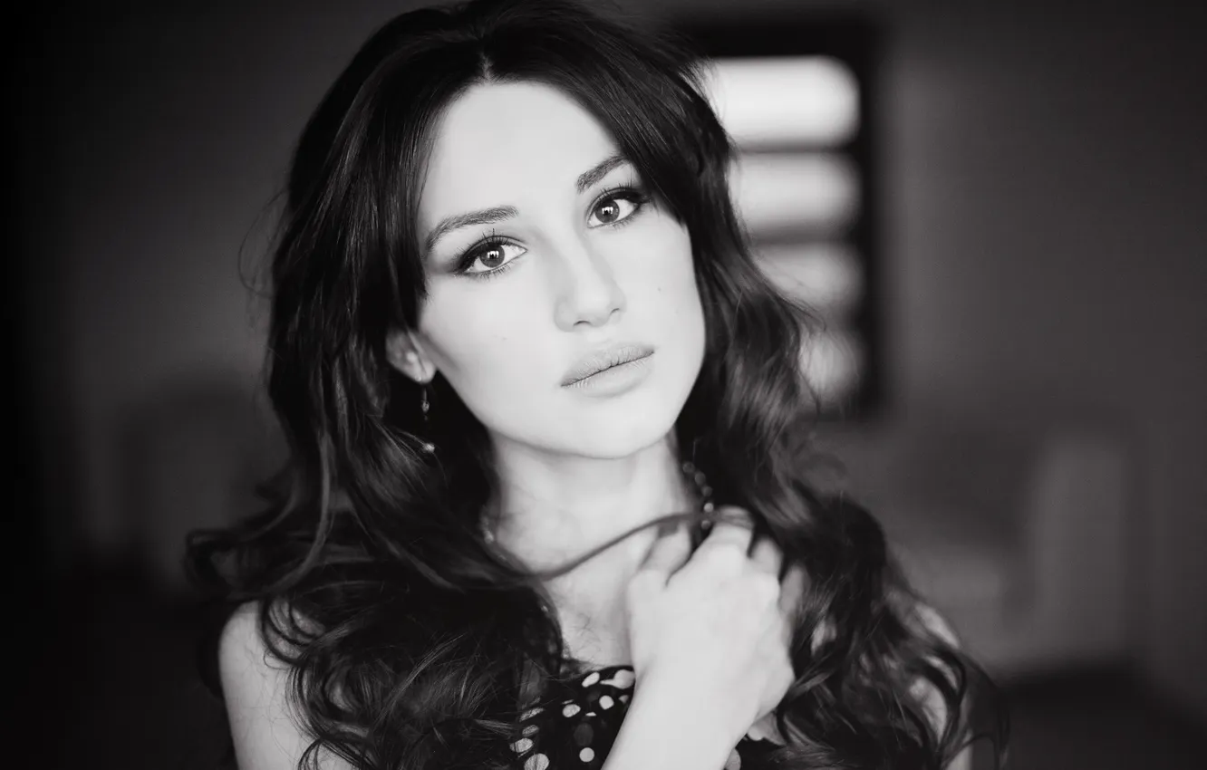 Photo wallpaper look, girl, makeup, brunette, lips, black and white