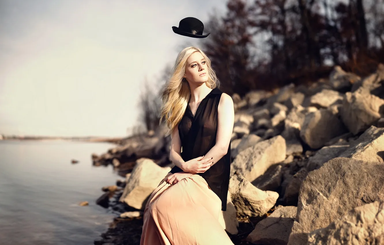 Photo wallpaper girl, background, hat