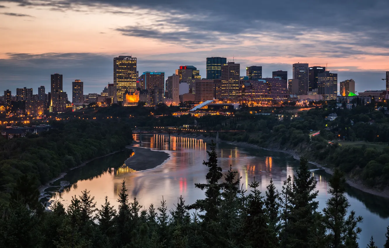 Photo wallpaper the city, river, the evening