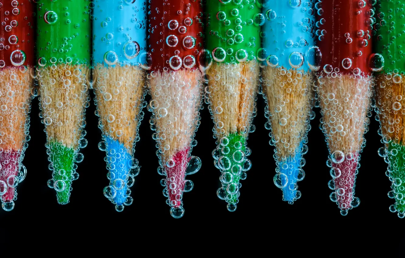 Photo wallpaper water, bubbles, pencils