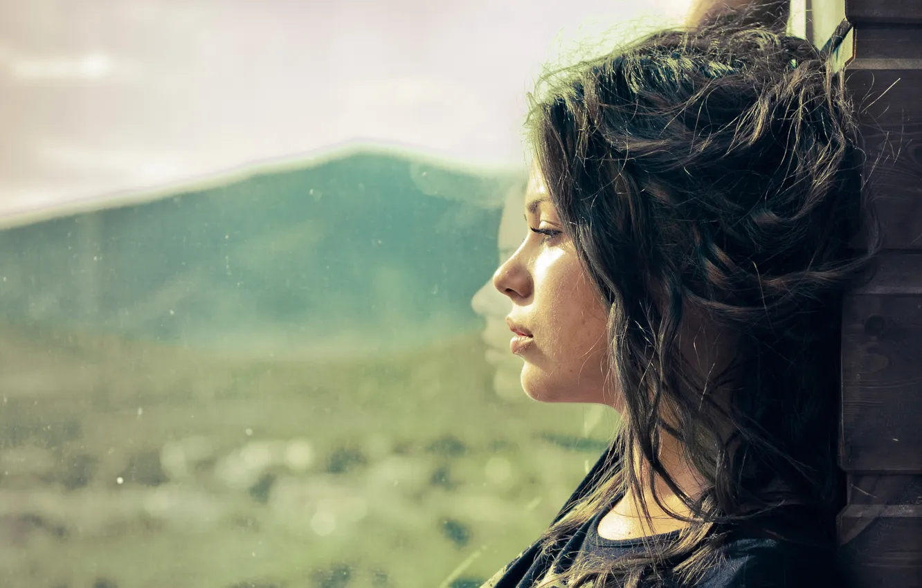 Photo wallpaper glass, reflection, portrait