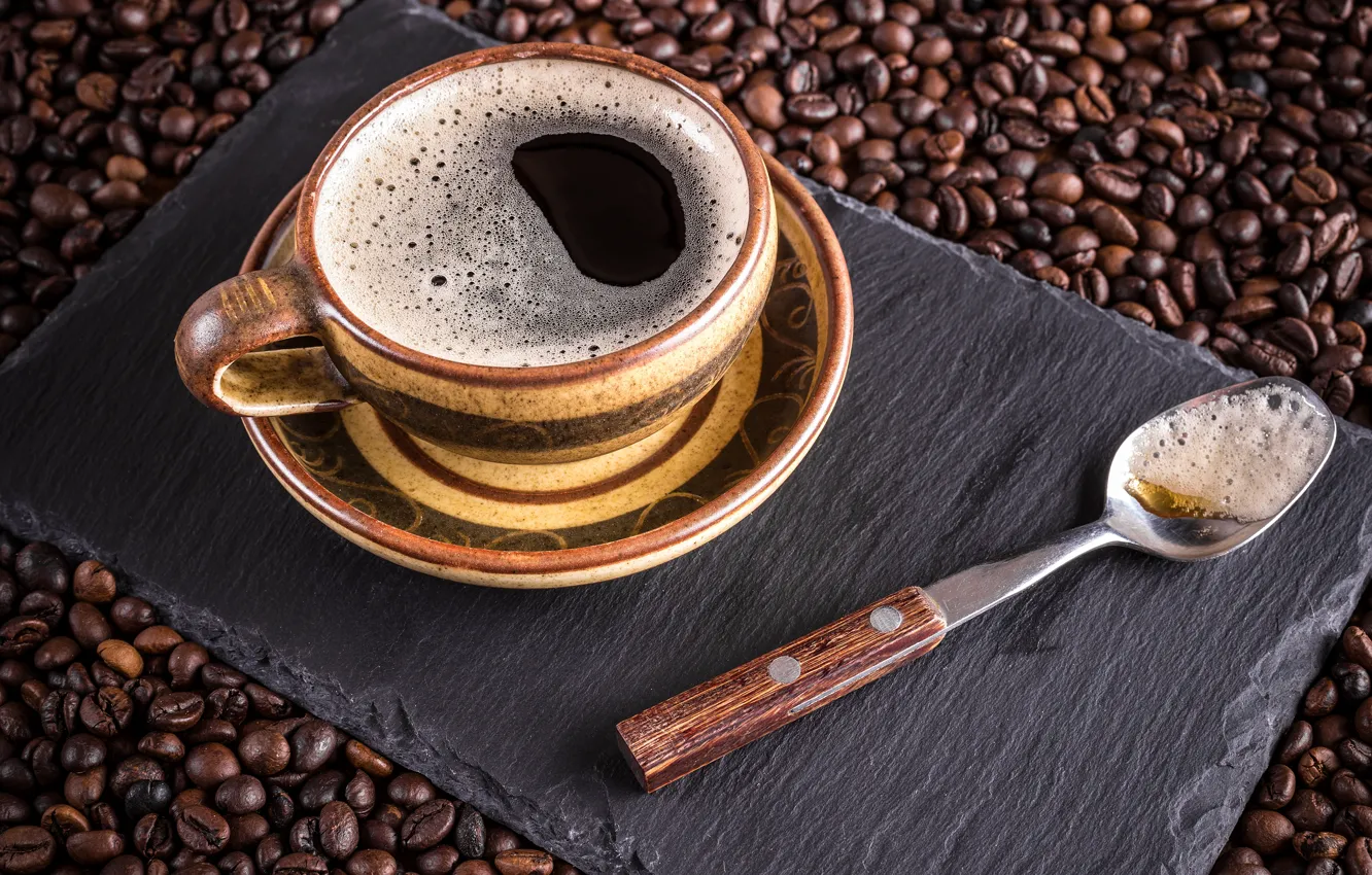 Photo wallpaper coffee, grain, Cup, hot, cup, beans, coffee