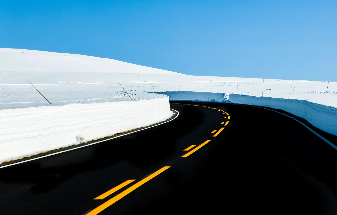 Photo wallpaper road, the sky, snow