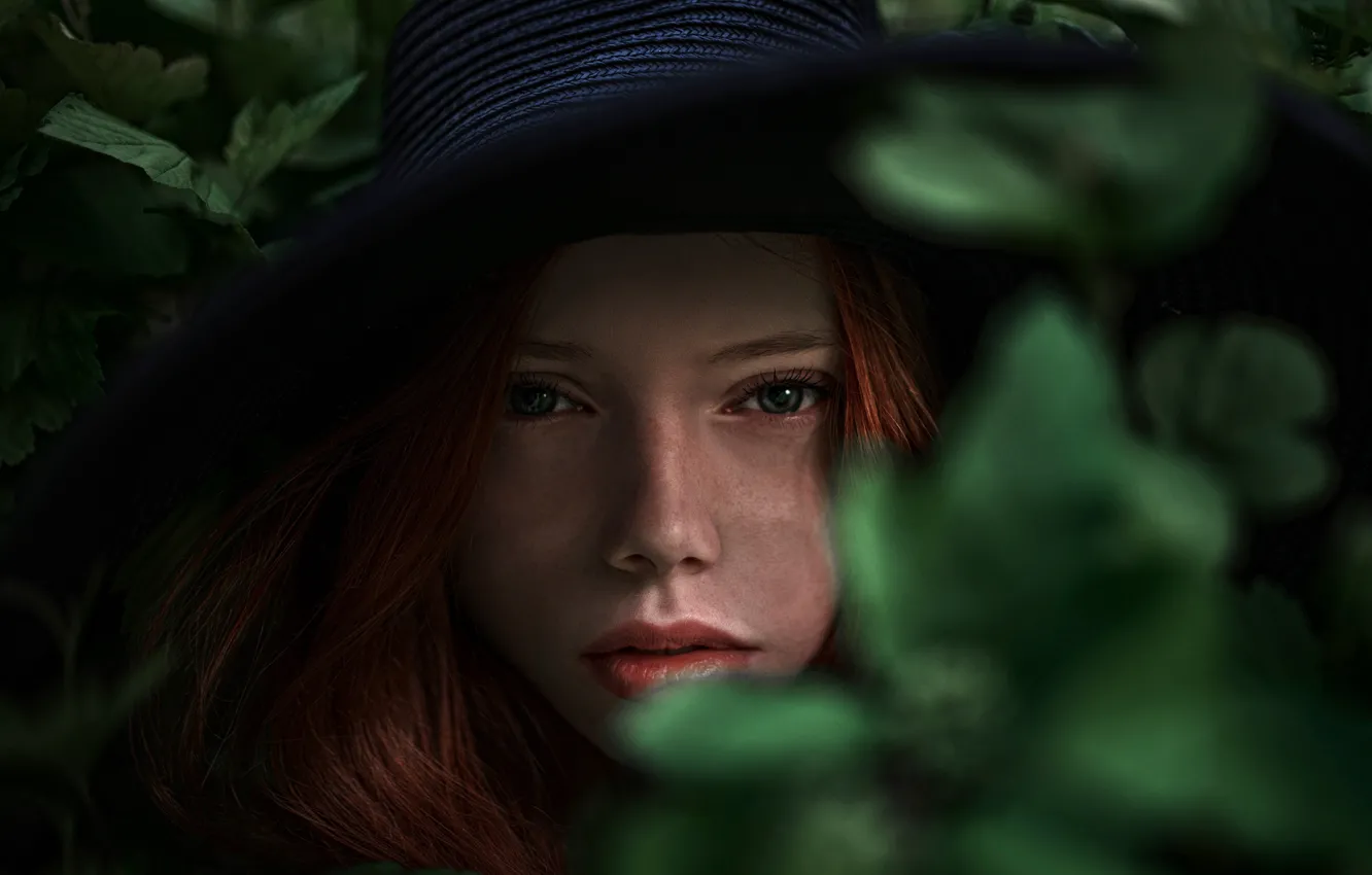 Photo wallpaper leaves, freckles, hat, Kate, Katyusha, George Chernyadev, Catherine Jasnogorodska