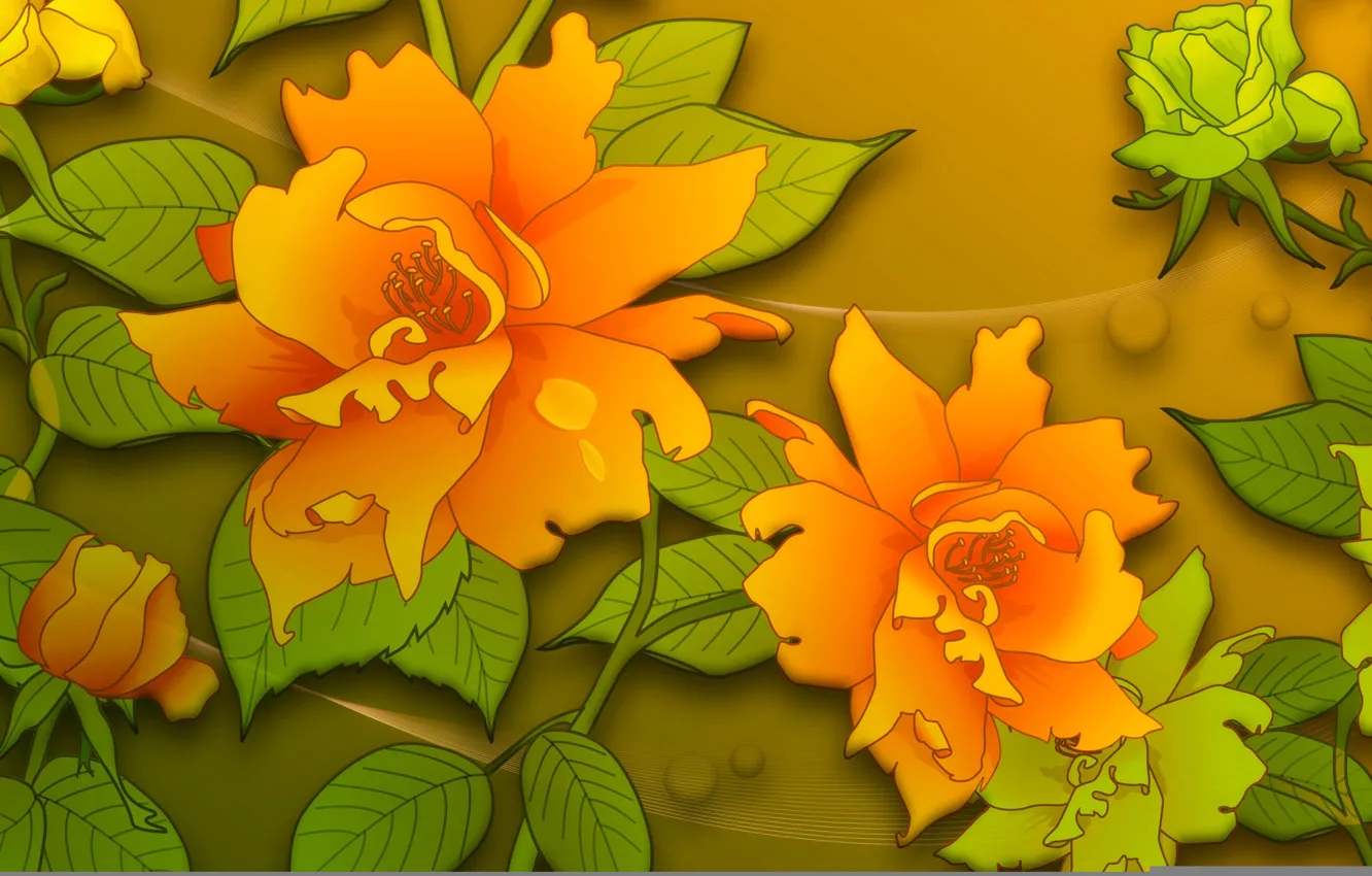 Photo wallpaper leaves, flowers, collage, vector, the volume