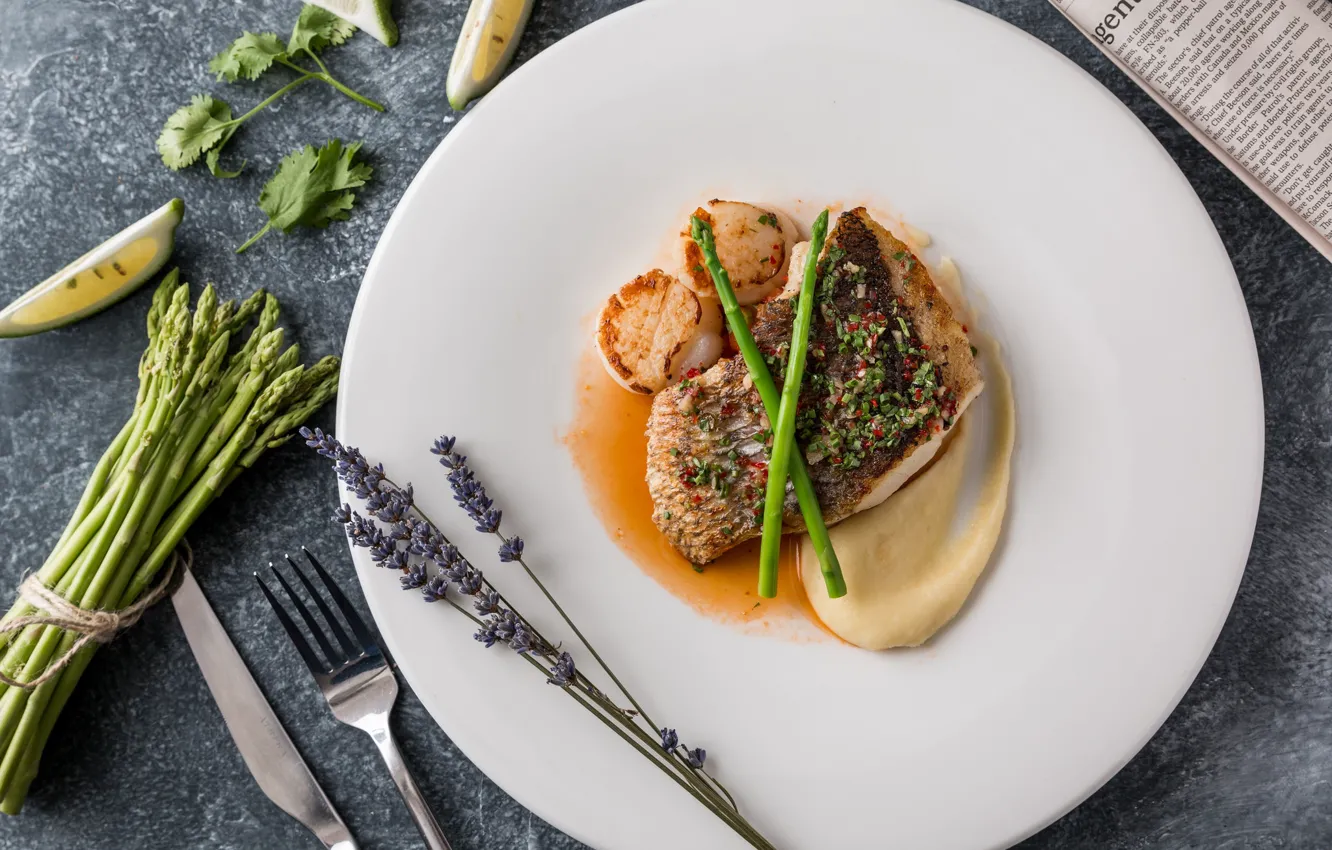 Photo wallpaper meat, lavender, asparagus