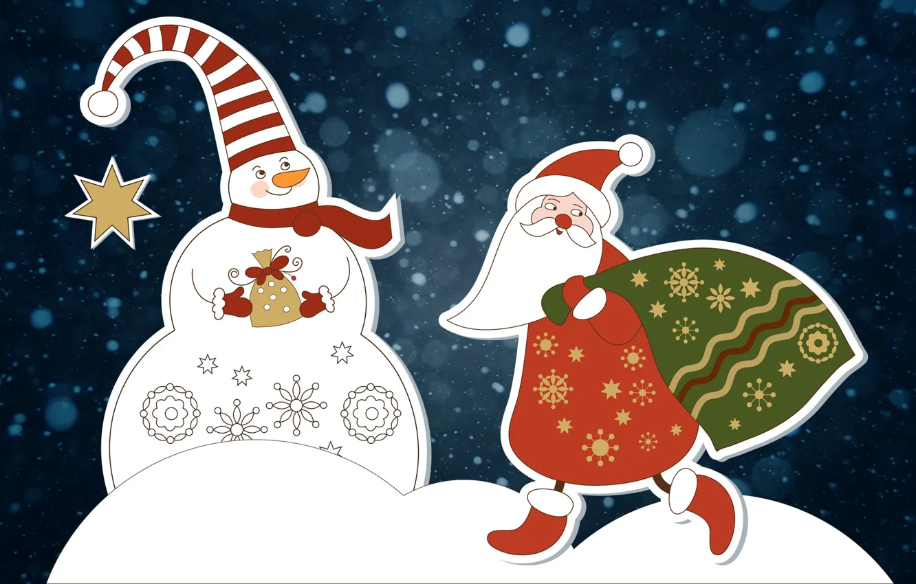 Photo wallpaper Winter, Minimalism, Snow, Christmas, Background, New year, Santa, Holiday