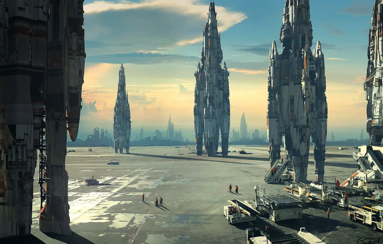 Photo wallpaper ship, spaceport, service, staff, On The Tracks