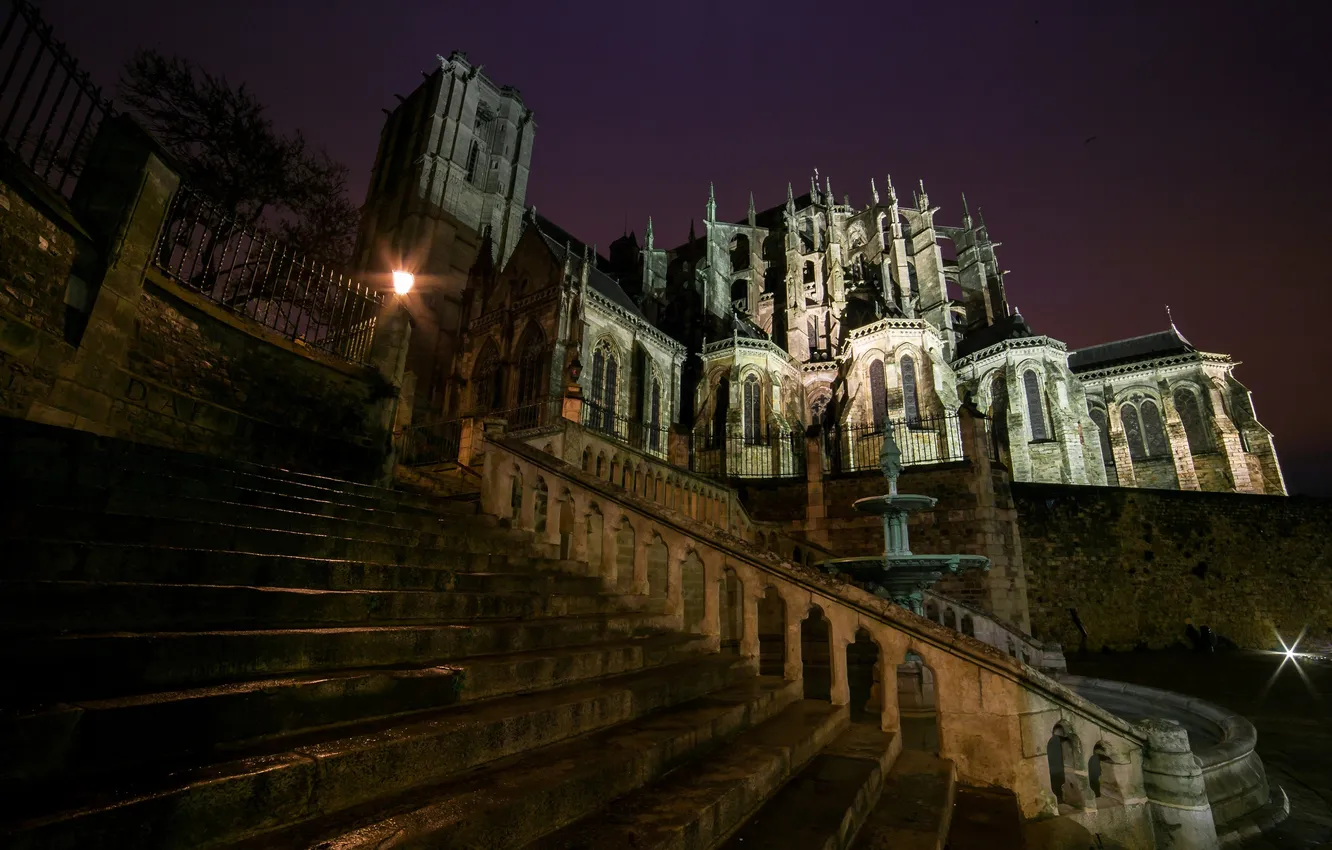 Photo wallpaper light, night, France, The Mans, lights, ladder, Cathedral, temple