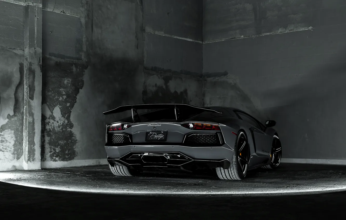 Photo wallpaper grey, tuning, lamborghini, grey, back, aventador, lp700-4, Lamborghini