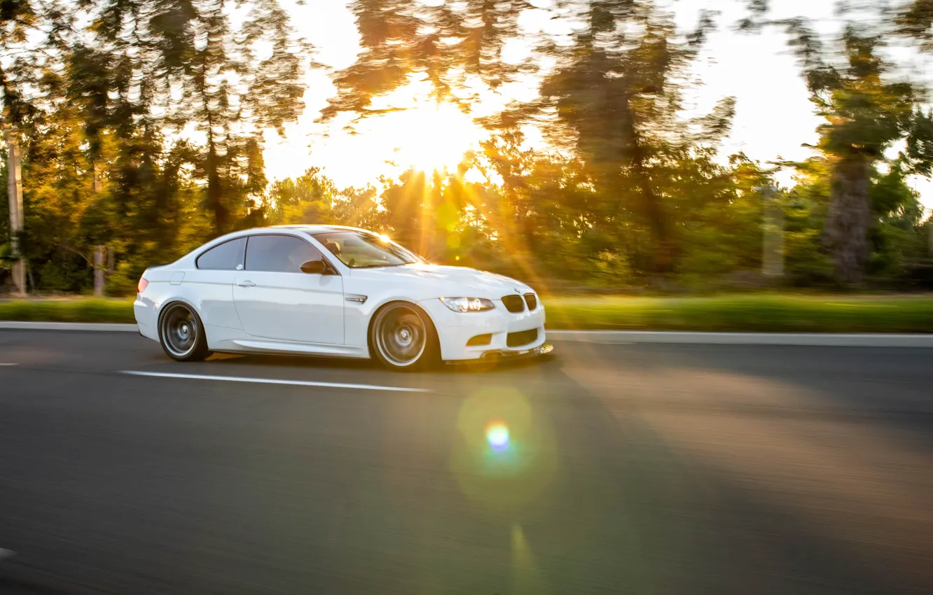 Photo wallpaper bmw, road, glare, e92