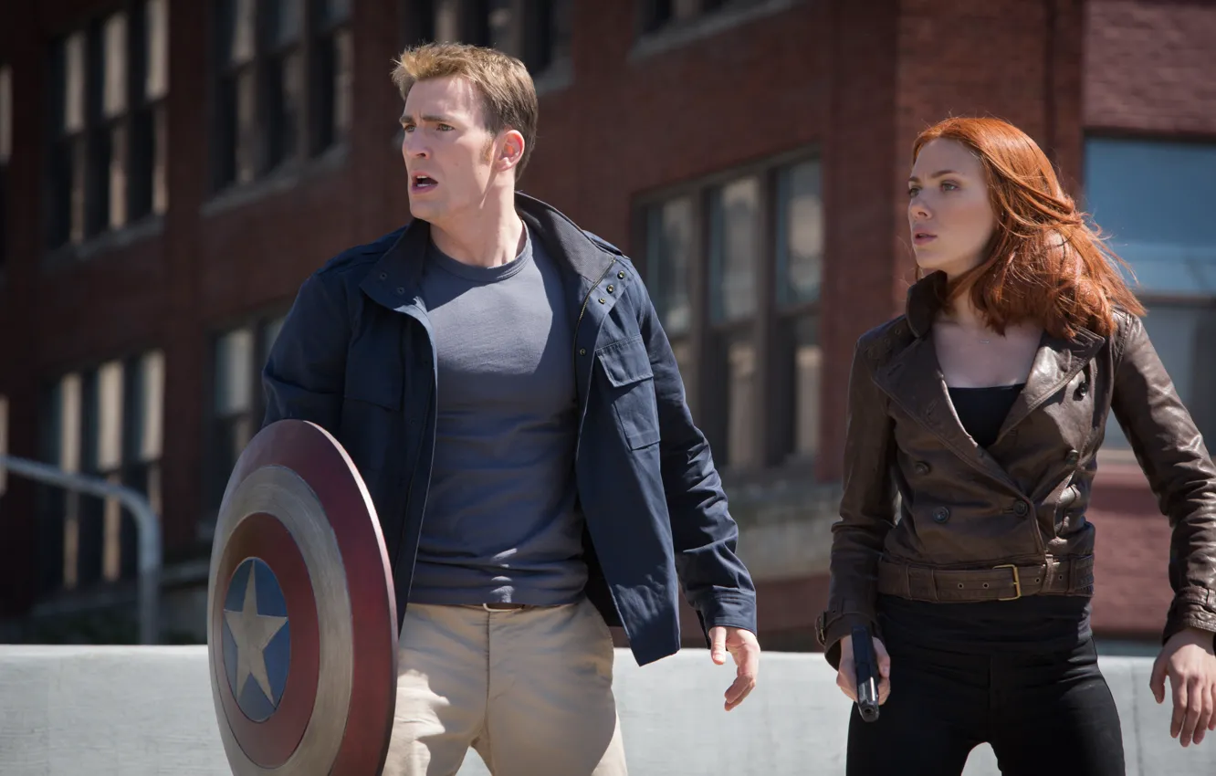 Photo wallpaper Scarlett Johansson, Captain America, Natasha Romanoff, Chris Evans, Steve Rogers, The Winter Soldier