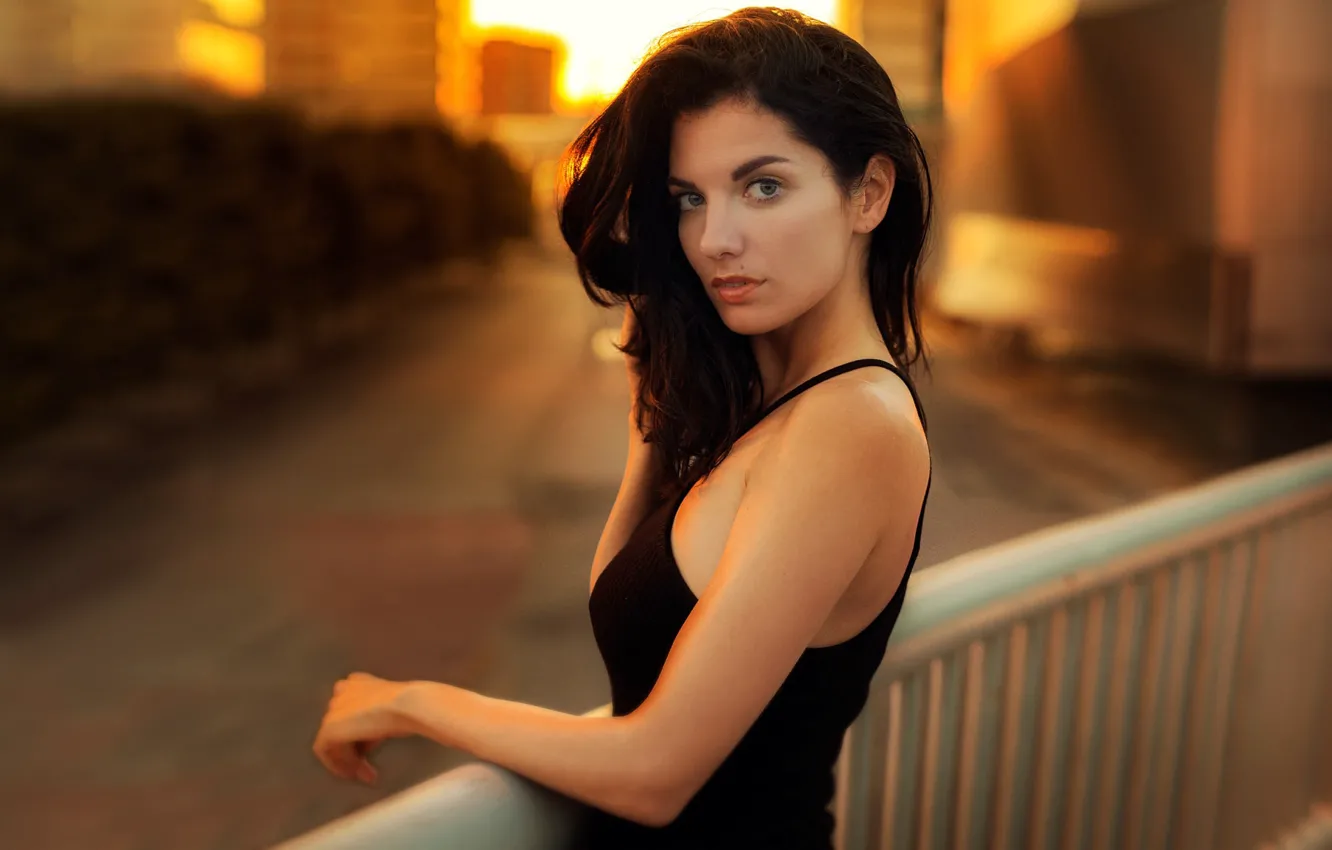 Photo wallpaper look, the city, pose, background, model, portrait, makeup, dress