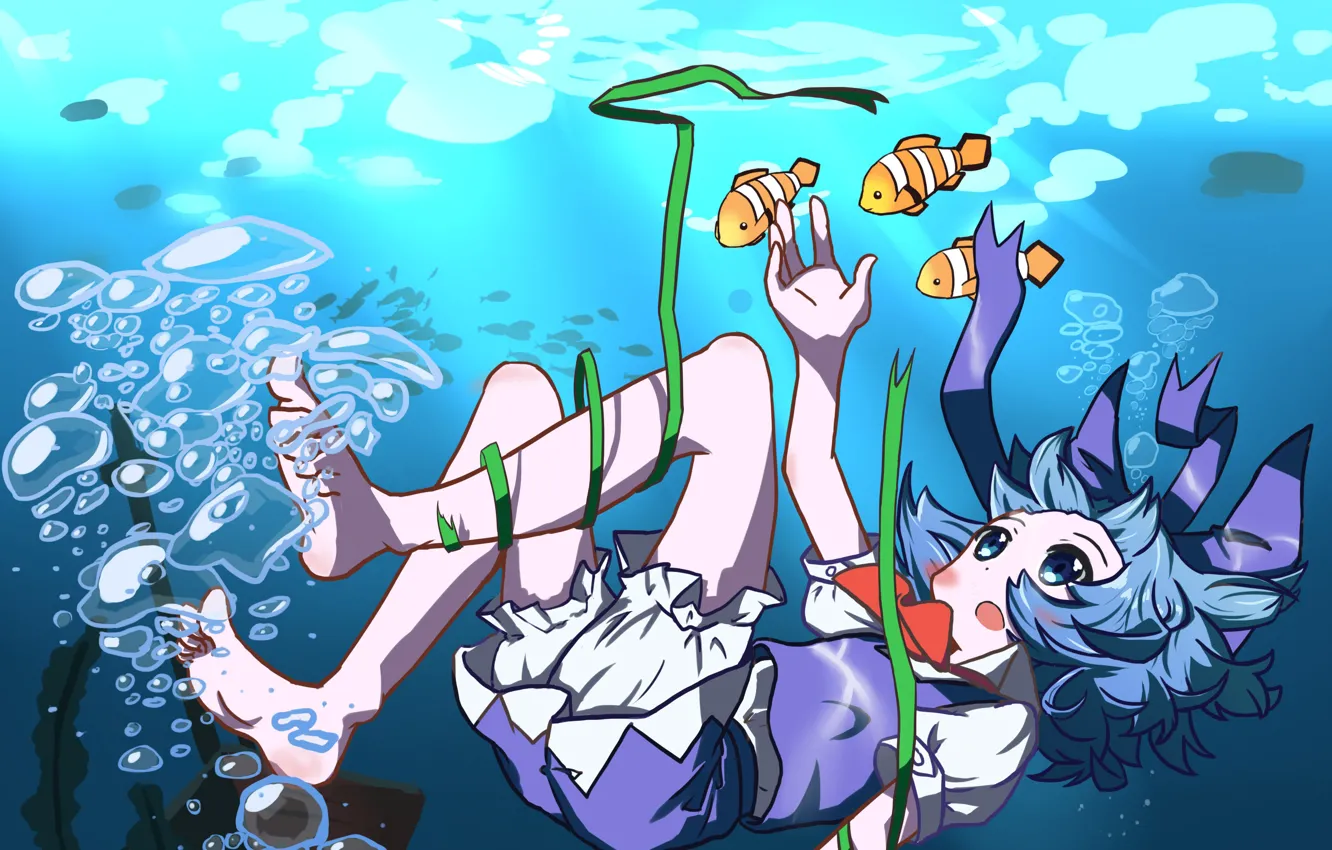 Photo wallpaper water, fish, tape, girl, Touhou