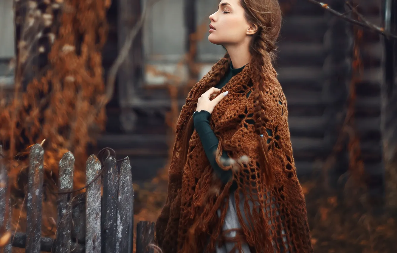 Photo wallpaper girl, home, shawl, Anna Melnikova