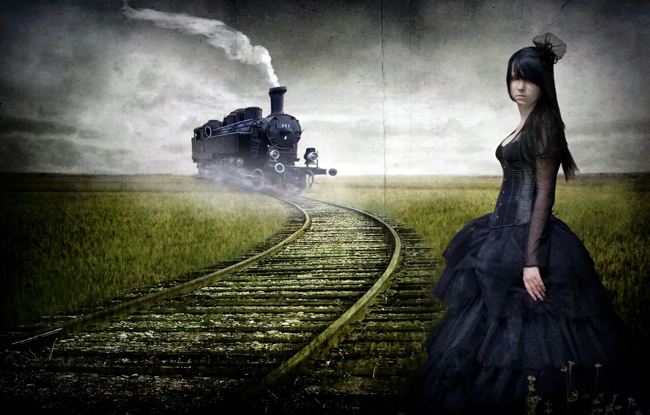 Photo wallpaper road, girl, style, train